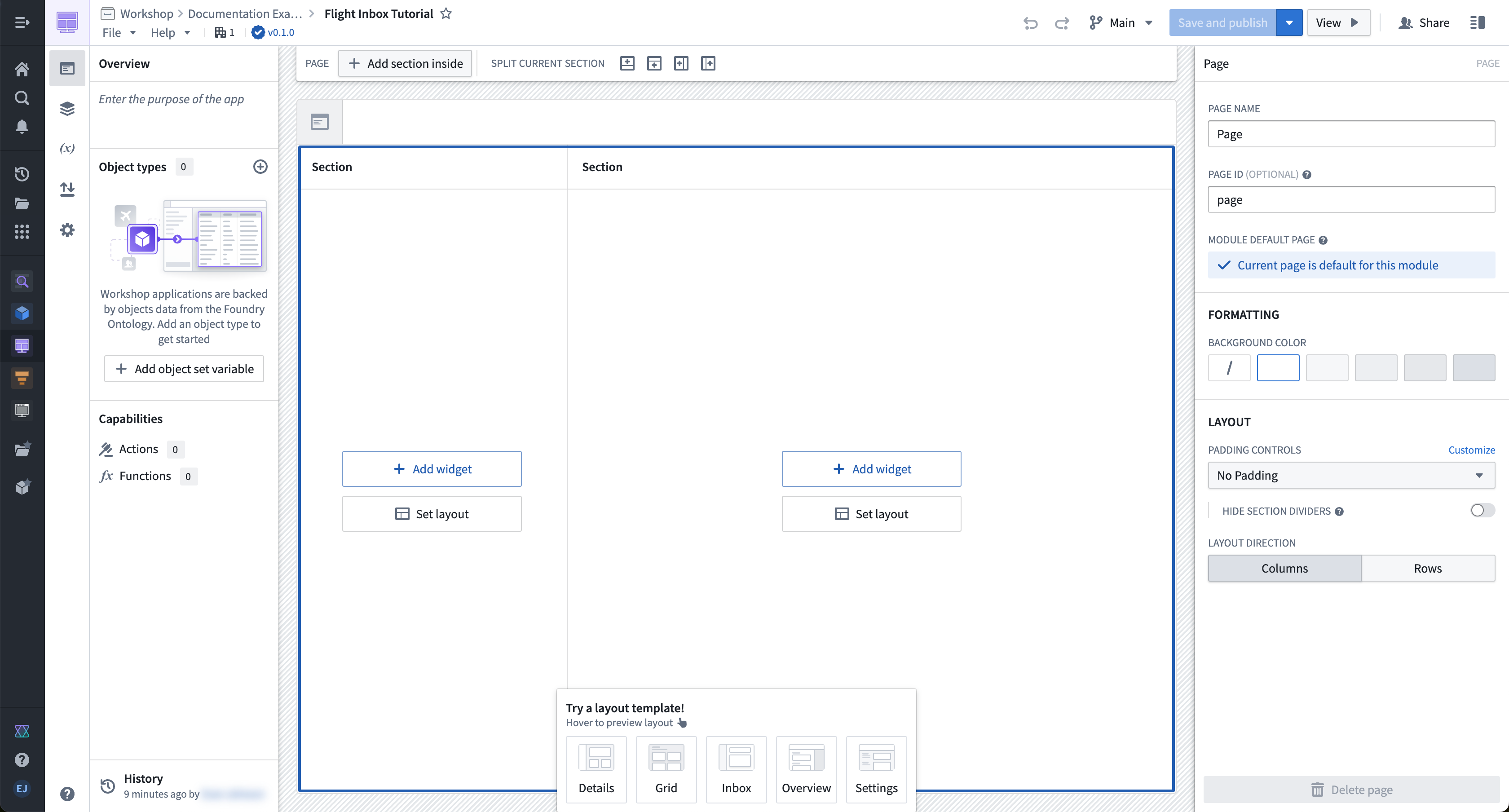 Screenshot of Workshop module named "Flight Inbox Tutorial"