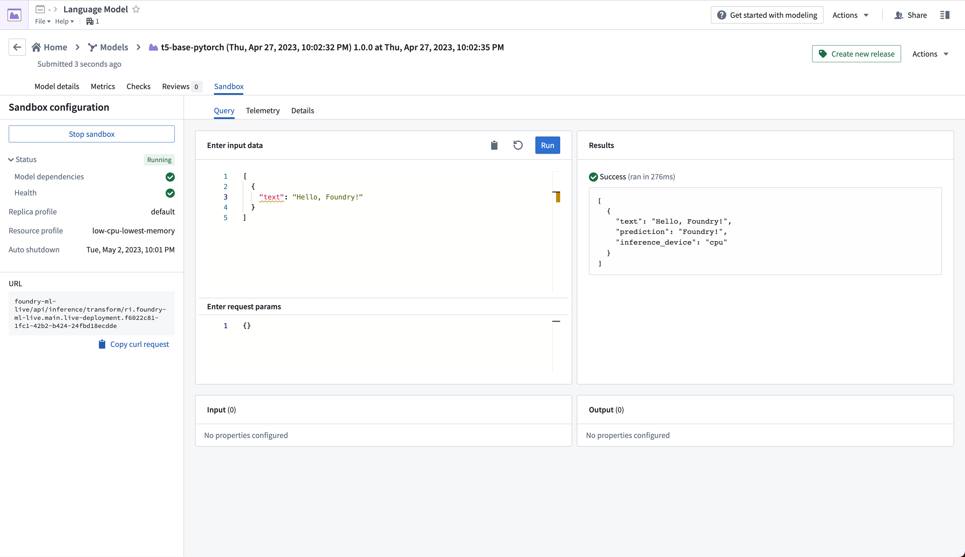 Perform live inference with an open-source language model in a modeling objective