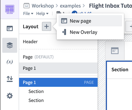 The New Page option from the Layout panel in Workshop.