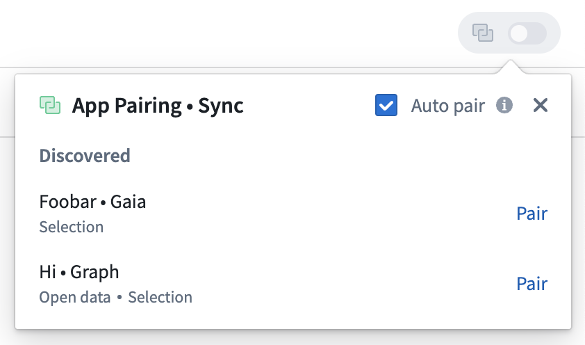 App pairing widget auto pair in the pairing pop-up window