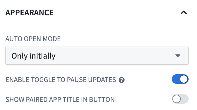 App pairing widget pause updates toggle